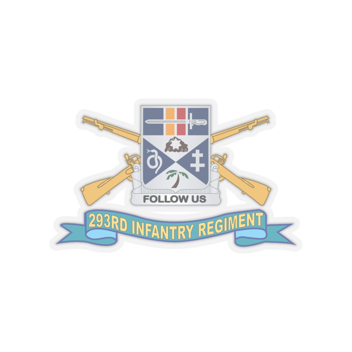 Kiss-Cut Stickers - Army - 293rd Infantry Regiment - DUI w Br - Ribbon