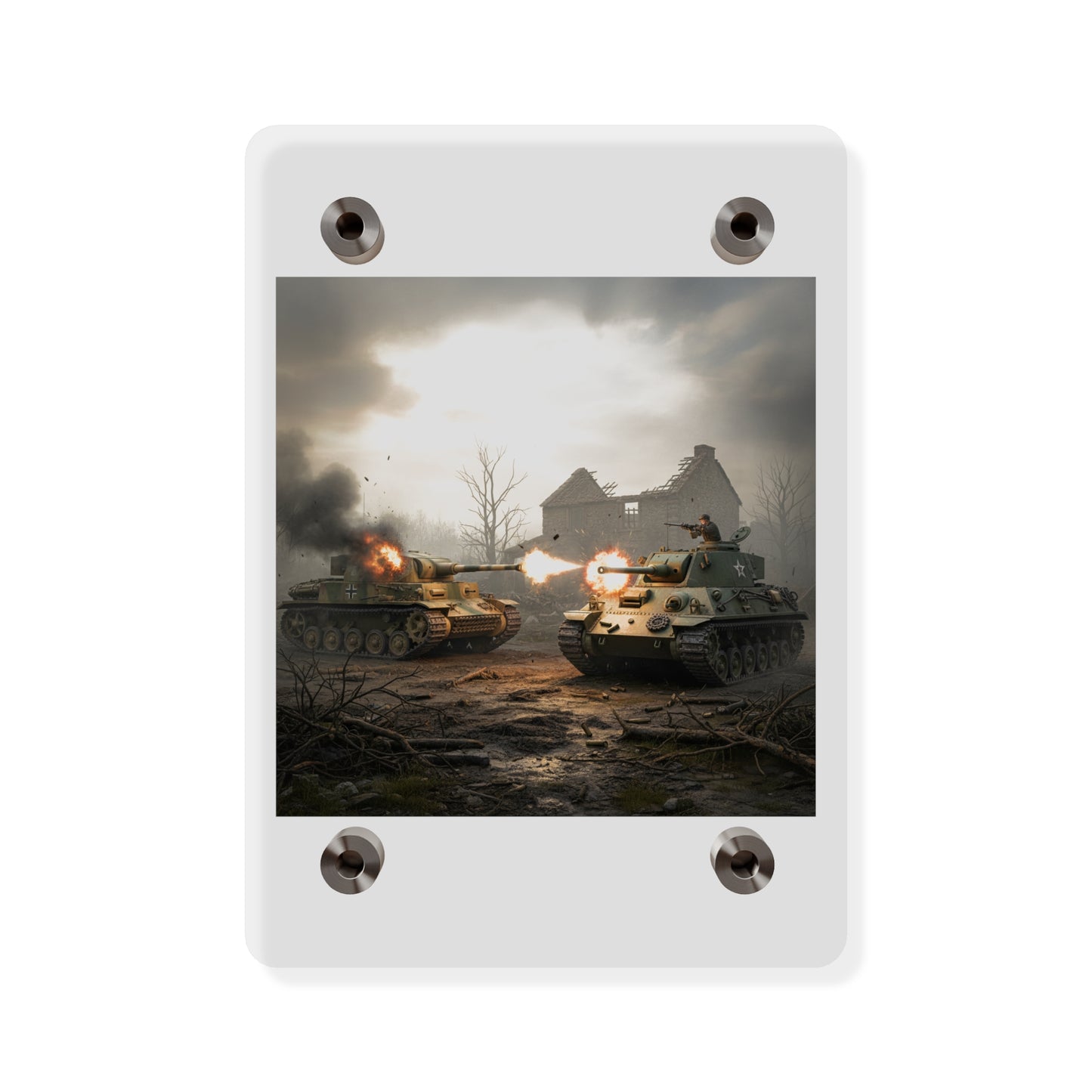 Acrylic Wall Art Panel - M10 Wolverine battles German Panzer Tank WWII