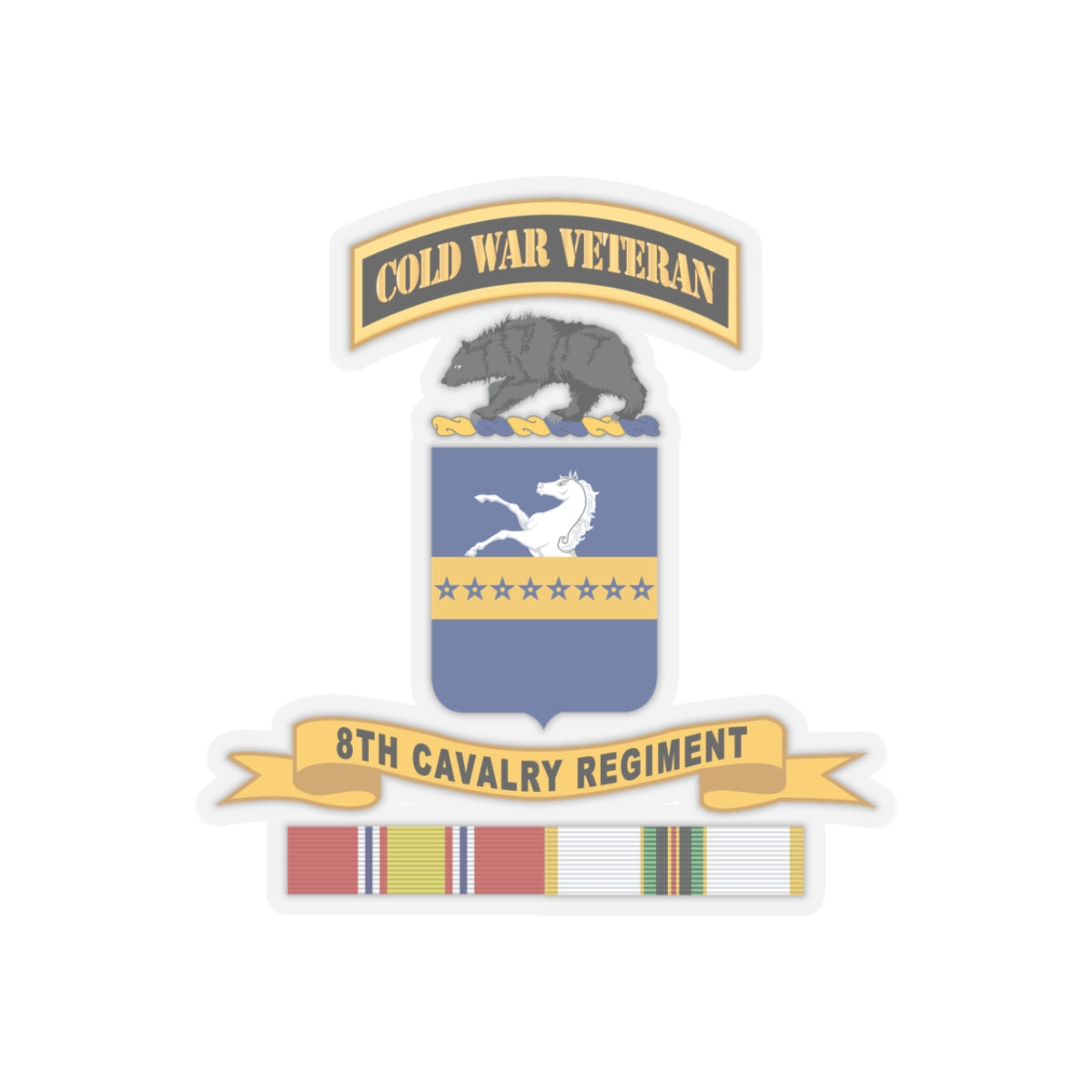 Kiss-Cut Stickers - Army - 8th Cavalry Regiment w Br - Ribbon COLD WAR Vet Tab X 300