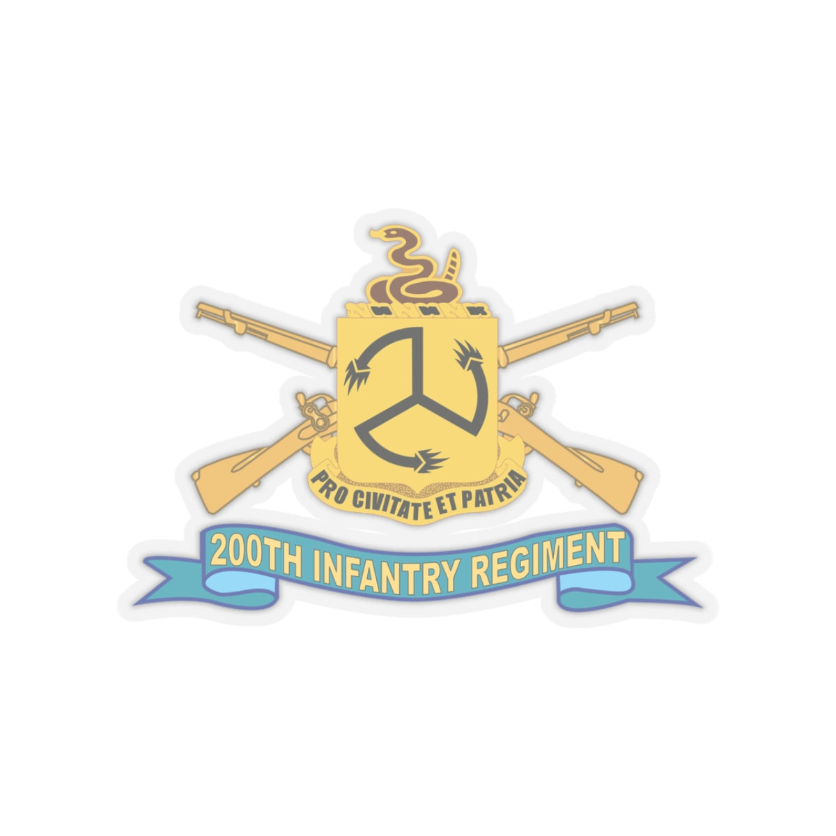 Kiss-Cut Stickers - Army - 200th Infantry Regiment - DUI w Br - Ribbon