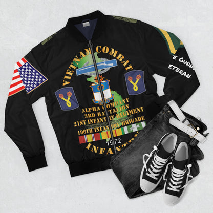 Men's Bomber Jacket - Army - 196th Light Infantry Brigade - Vietnam War Vet - PFC - M60 Machine Gunner - CIB - Vietnam Service Ribbons