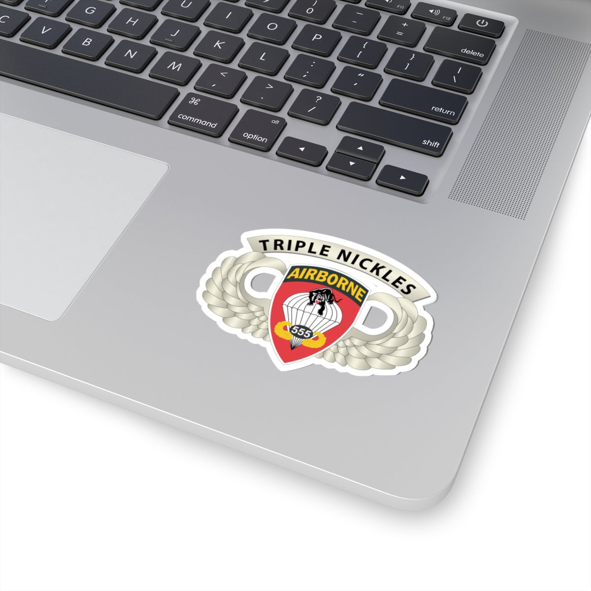 Kiss-Cut Stickers - Army - Airborne Badge - 555th Parachute Infantry Bn - SSI w  Triple Nickles Tab X 300