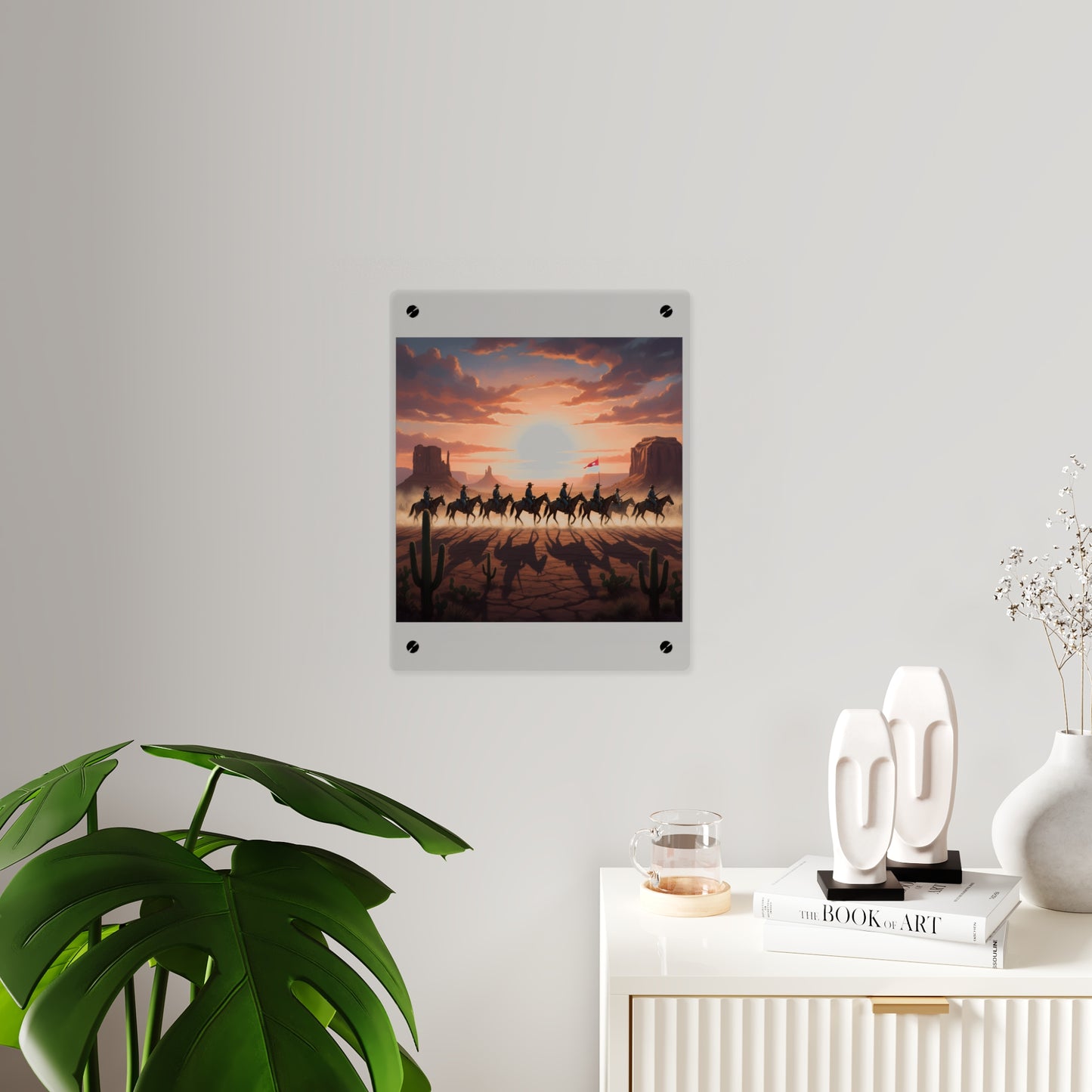 Acrylic Wall Art Panel - 10th Cavalry on Patrol in the sunset w 10th Cav Guidon