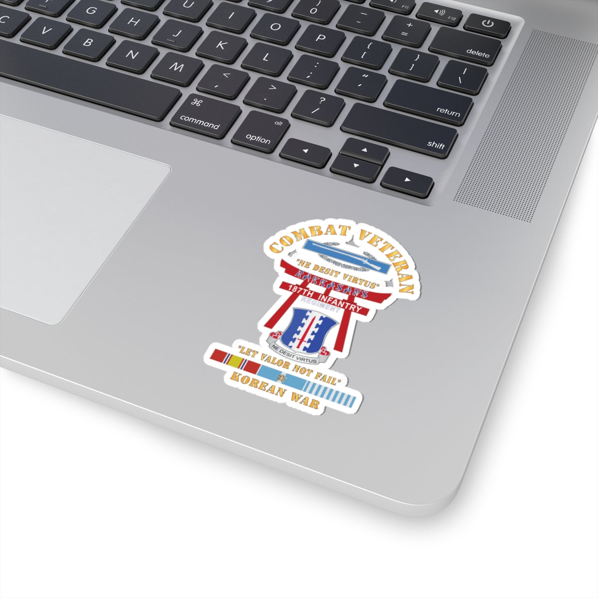 Kiss-Cut Stickers - Army - Combat Veteran - 187th Infantry Regiment - Torii, Rakkasans, Let Valor Not Fail, English, Latin w CIB w KOREA SVC