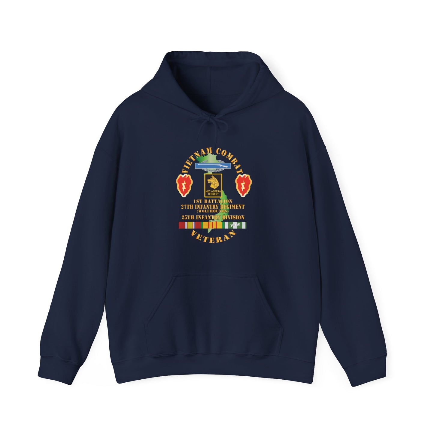Unisex Heavy Blend™ Hooded Sweatshirt - Army - Vietnam Combat Infantry Veteran w 1st Bn 27th Inf - Wolfhounds - 25th ID SSI X 300