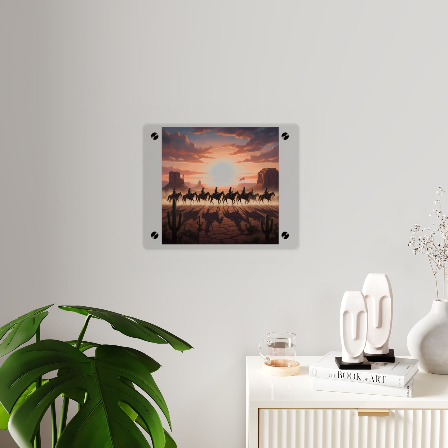 Acrylic Wall Art Panel - 10th Cavalry on Patrol in the sunset w 10th Cav Guidon