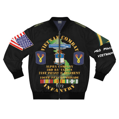 Men's Bomber Jacket - Army - 196th Light Infantry Brigade - Vietnam War Vet - PFC - M60 Machine Gunner - CIB - Vietnam Service Ribbons