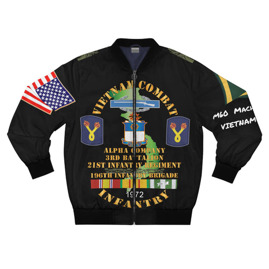 Men's Bomber Jacket - Army - 196th Light Infantry Brigade - Vietnam War Vet - PFC - M60 Machine Gunner - CIB - Vietnam Service Ribbons