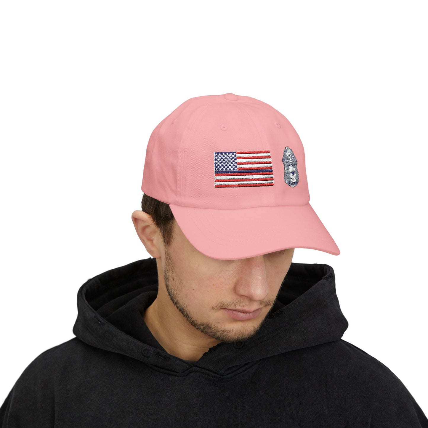 Hat - Classic Dad Cap American Flag with Police Blue Stripe and Badge