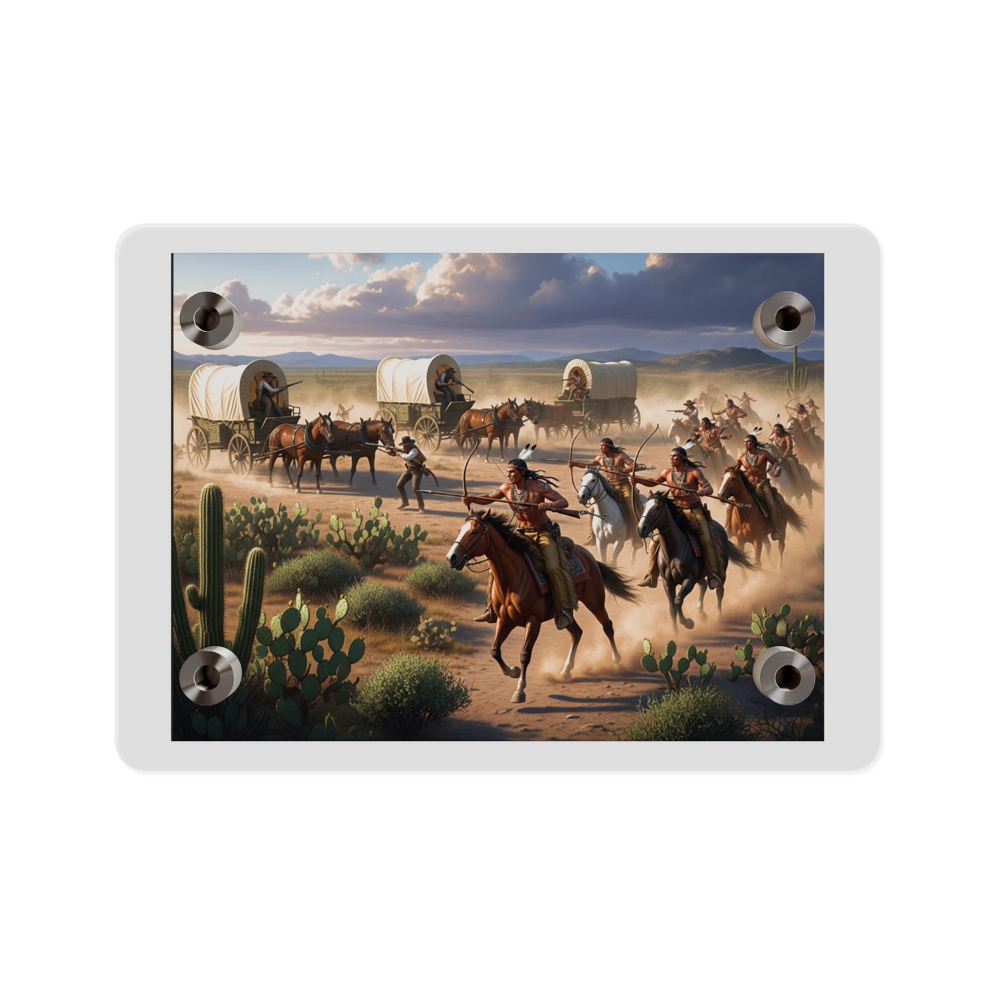 Acrylic Wall Art Panel - Apache Indians attacking a wagon train