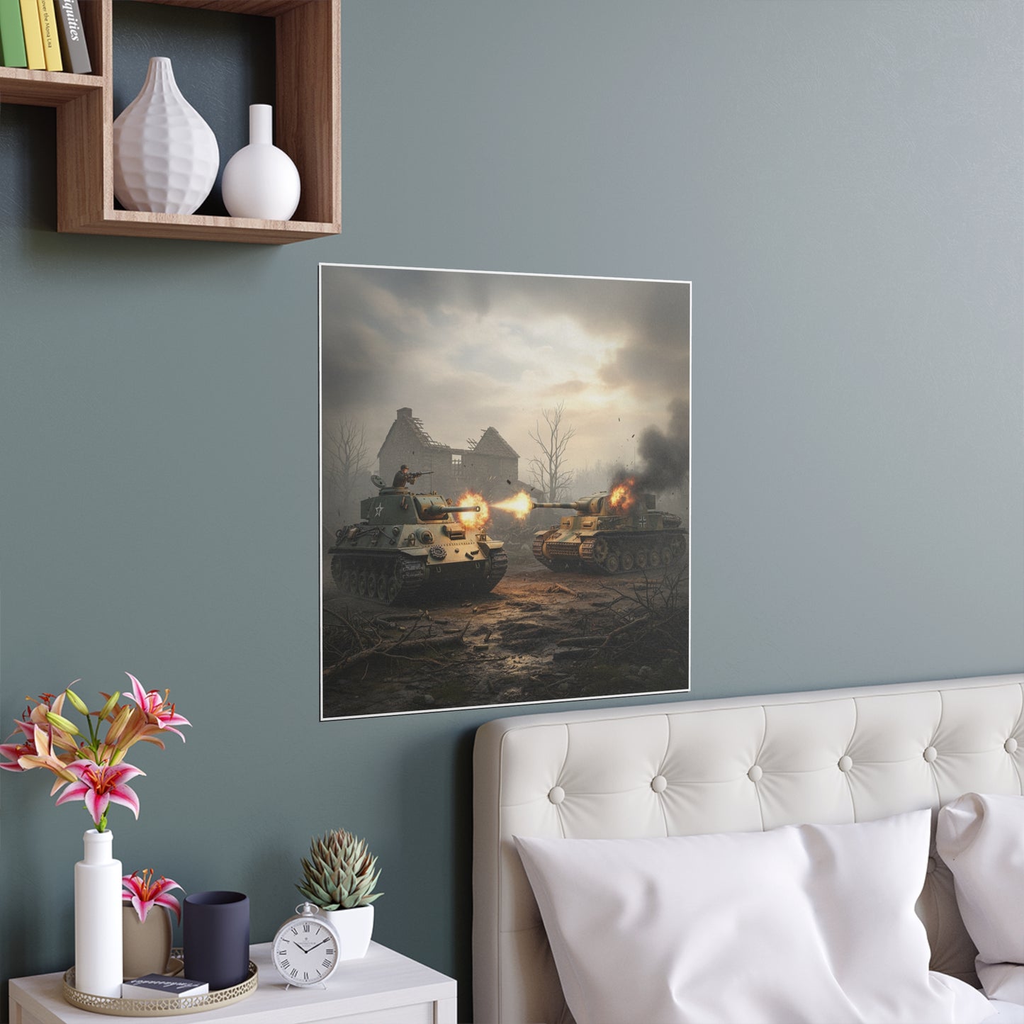Indoor and Outdoor Silk Posters - M10 Wolverine battles German Panzer Tank WWII