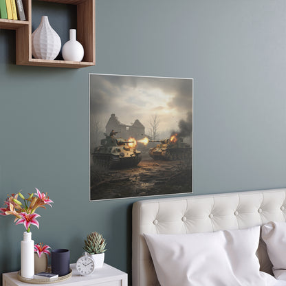 Indoor and Outdoor Silk Posters - M10 Wolverine battles German Panzer Tank WWII