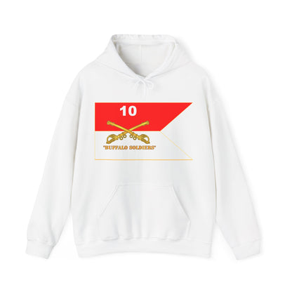 Unisex Heavy Blend™ Hooded Sweatshirt - Army - 10th Cavalry Regiment - Guidon w  Buffalo Soldiers Txt