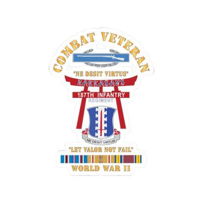 Kiss-Cut Stickers - Army - Combat Veteran - 187th Infantry Regiment - Torii, Rakkasans, Let Valor Not Fail, English, Latin w CIB w WWII PAC SVC