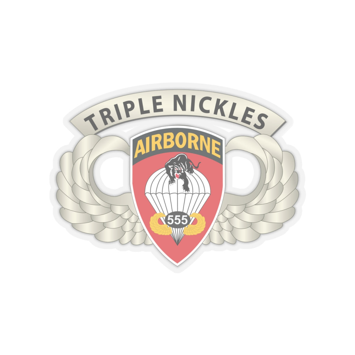 Kiss-Cut Stickers - Army - Airborne Badge - 555th Parachute Infantry Bn - SSI w  Triple Nickles Tab X 300