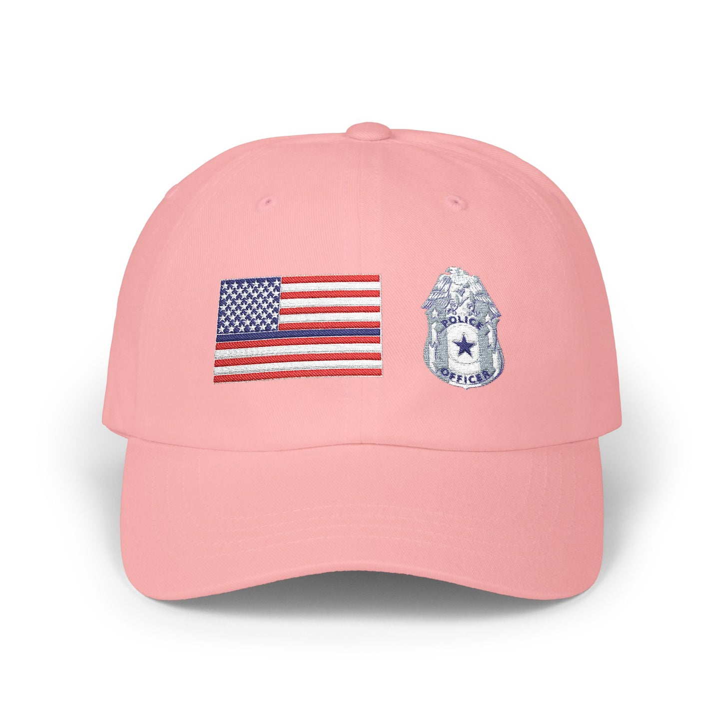 Hat - Classic Dad Cap American Flag with Police Blue Stripe and Badge