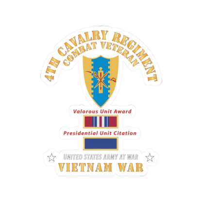 Kiss-Cut Stickers - Army - 4th Cavalry Regiment - Vietnam War w PUC and VUA X 300