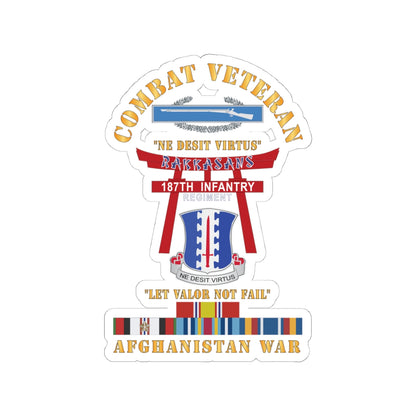 Kiss-Cut Stickers - Army - Combat Veteran - 187th Infantry Regiment - Torii, Rakkasans, Let Valor Not Fail, English, Latin w CIB w AFGHAN SVC