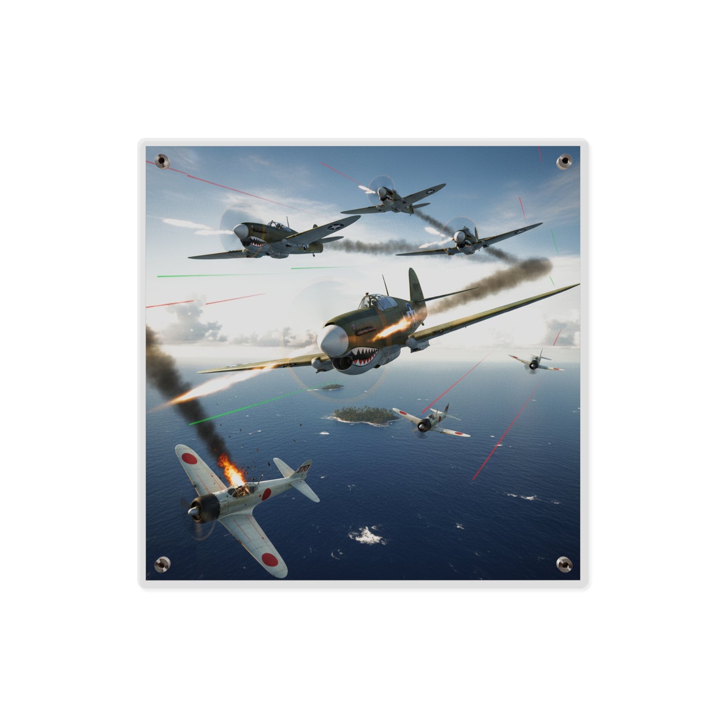 Acrylic Wall Art Panel - Curtis P-40 Kittyhawk w Machine Guns Blazing