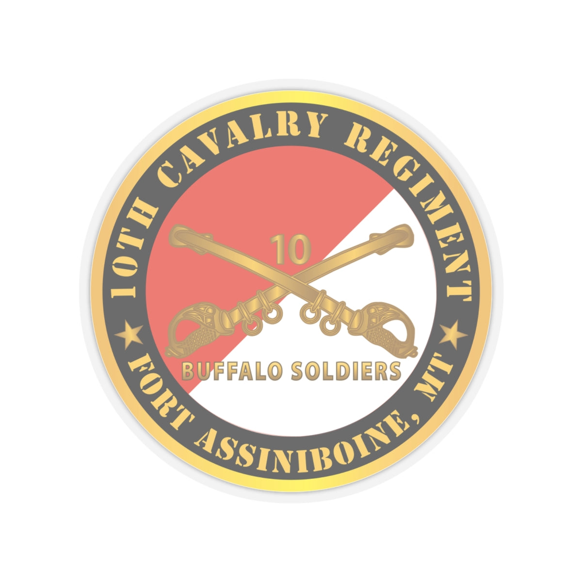 Kiss-Cut Stickers - Army - 10th Cavalry Regiment - Fort Assiniboine,  MT - Buffalo Soldiers w Cav Branch