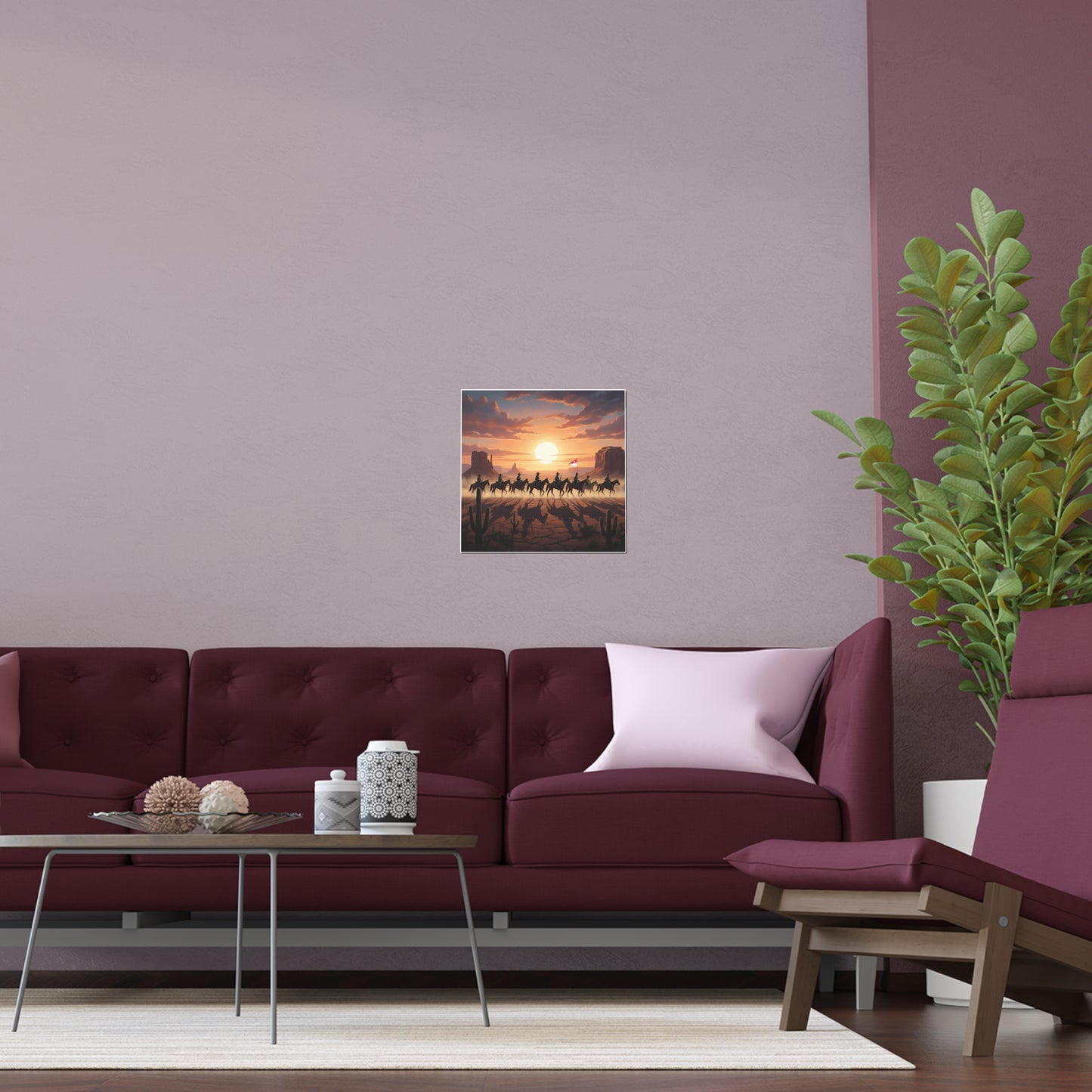 Indoor and Outdoor Silk Posters - 10th Cavalry on Patrol in the sunset w 10th Cav Guidon