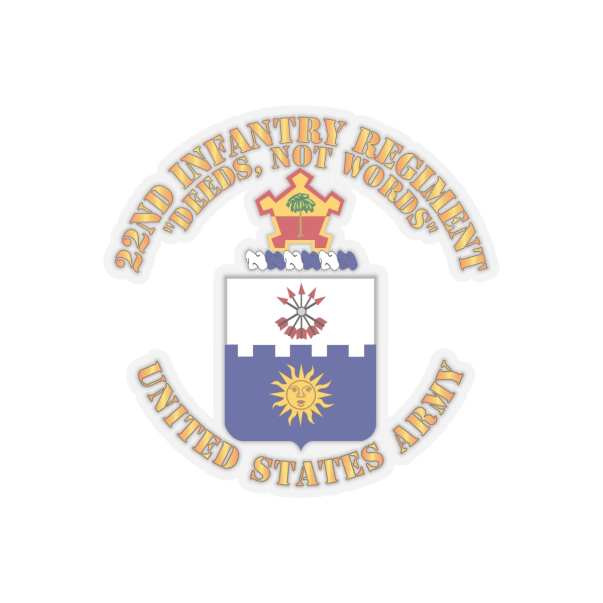 Kiss-Cut Stickers - Army - COA - 22nd Infantry Regiment - Deed Not Words