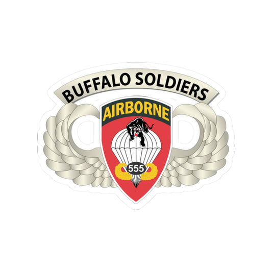 Kiss-Cut Stickers - Army - Airborne Badge - 555th Parachute Infantry Bn - SSI w  Buffalo Soldiers Tab