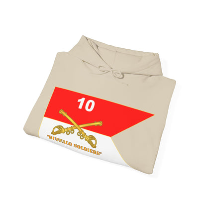 Unisex Heavy Blend™ Hooded Sweatshirt - Army - 10th Cavalry Regiment - Guidon w  Buffalo Soldiers Txt