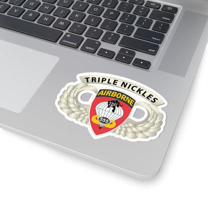 Kiss-Cut Stickers - Army - Airborne Badge - 555th Parachute Infantry Bn - SSI w  Triple Nickles Tab X 300