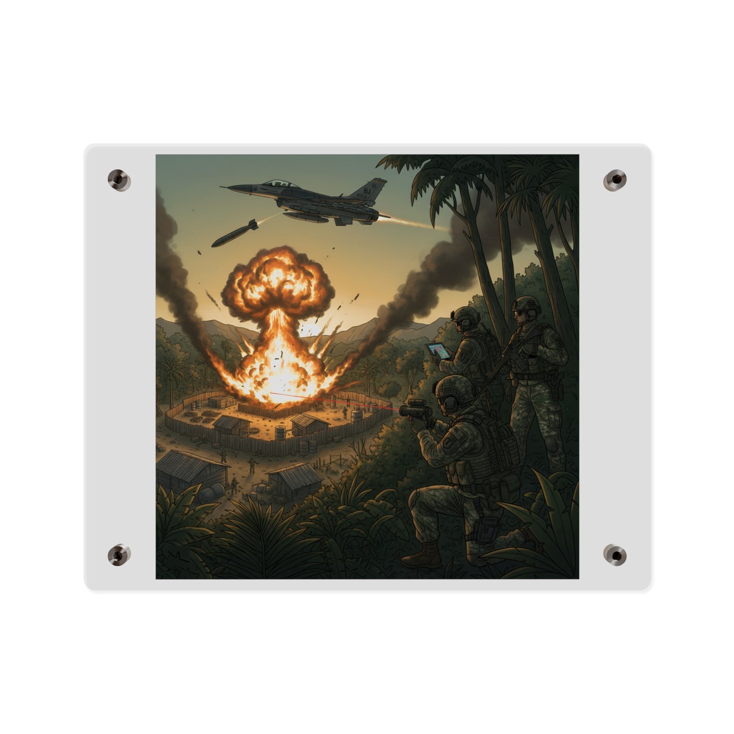 Acrylic Wall Art Panel - Jungle Drug Lab Destruction w Explosions