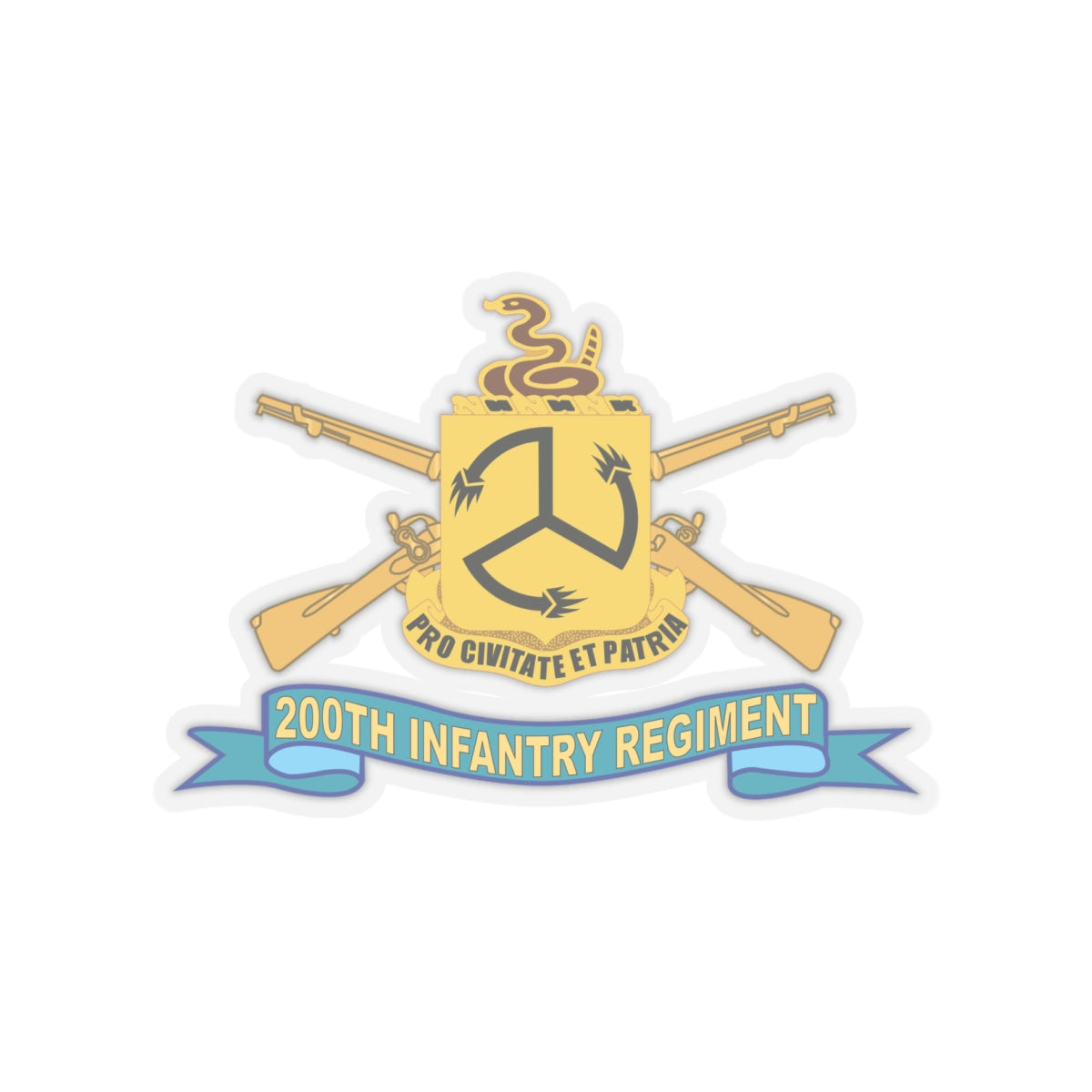 Kiss-Cut Stickers - Army - 200th Infantry Regiment - DUI w Br - Ribbon