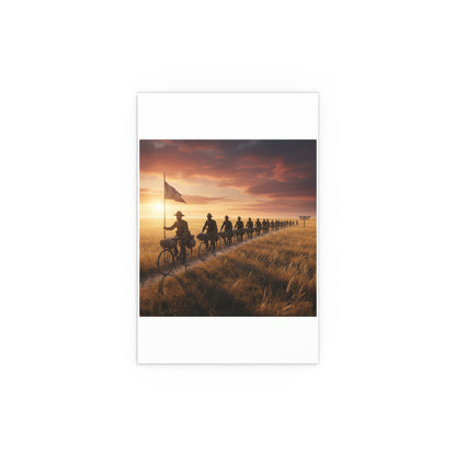 Indoor and Outdoor Silk Posters - E Company 25th Infantry Buffalo Soldiers Bicycle Corps with Guidon on the Prairie at Sunset