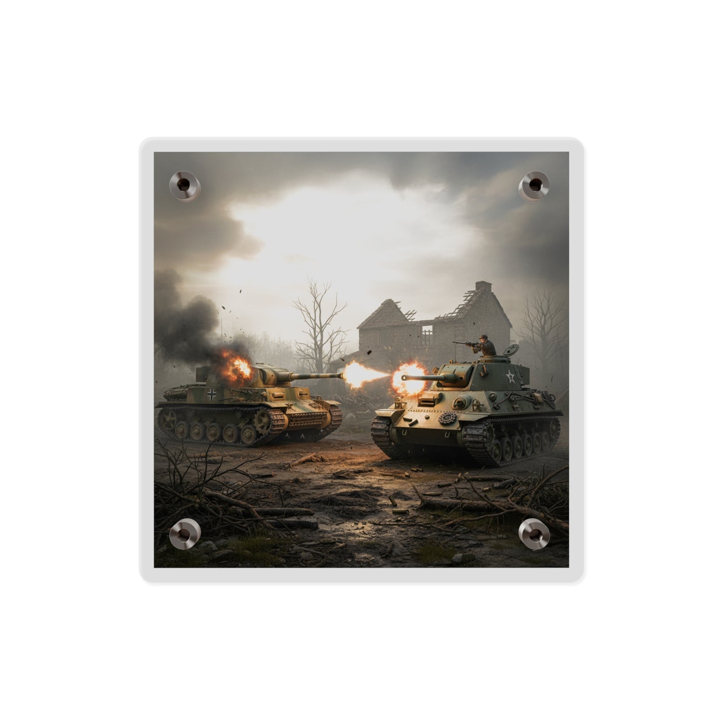 Acrylic Wall Art Panel - M10 Wolverine battles German Panzer Tank WWII