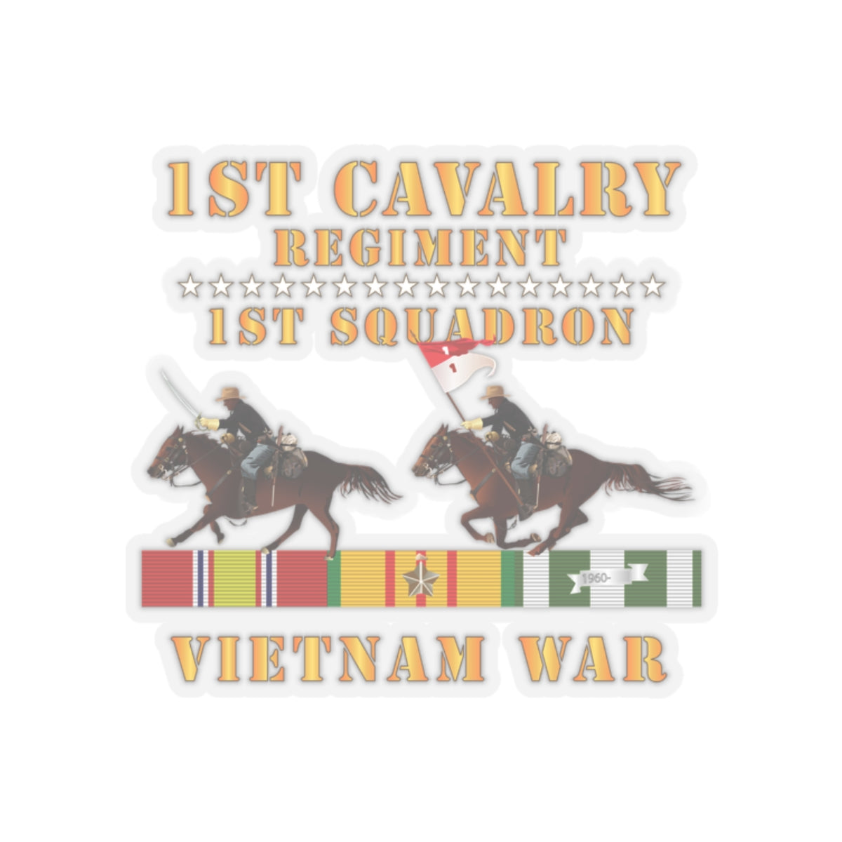 Kiss-Cut Stickers - Army - 1st Squadron, 1st Cavalry Regiment - Vietnam War wt 2 Cav Riders and VN SVC X300