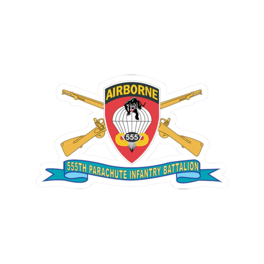 Kiss-Cut Stickers - Army - 555th Parachute Infantry Battalion - SSI w Br - Ribbon