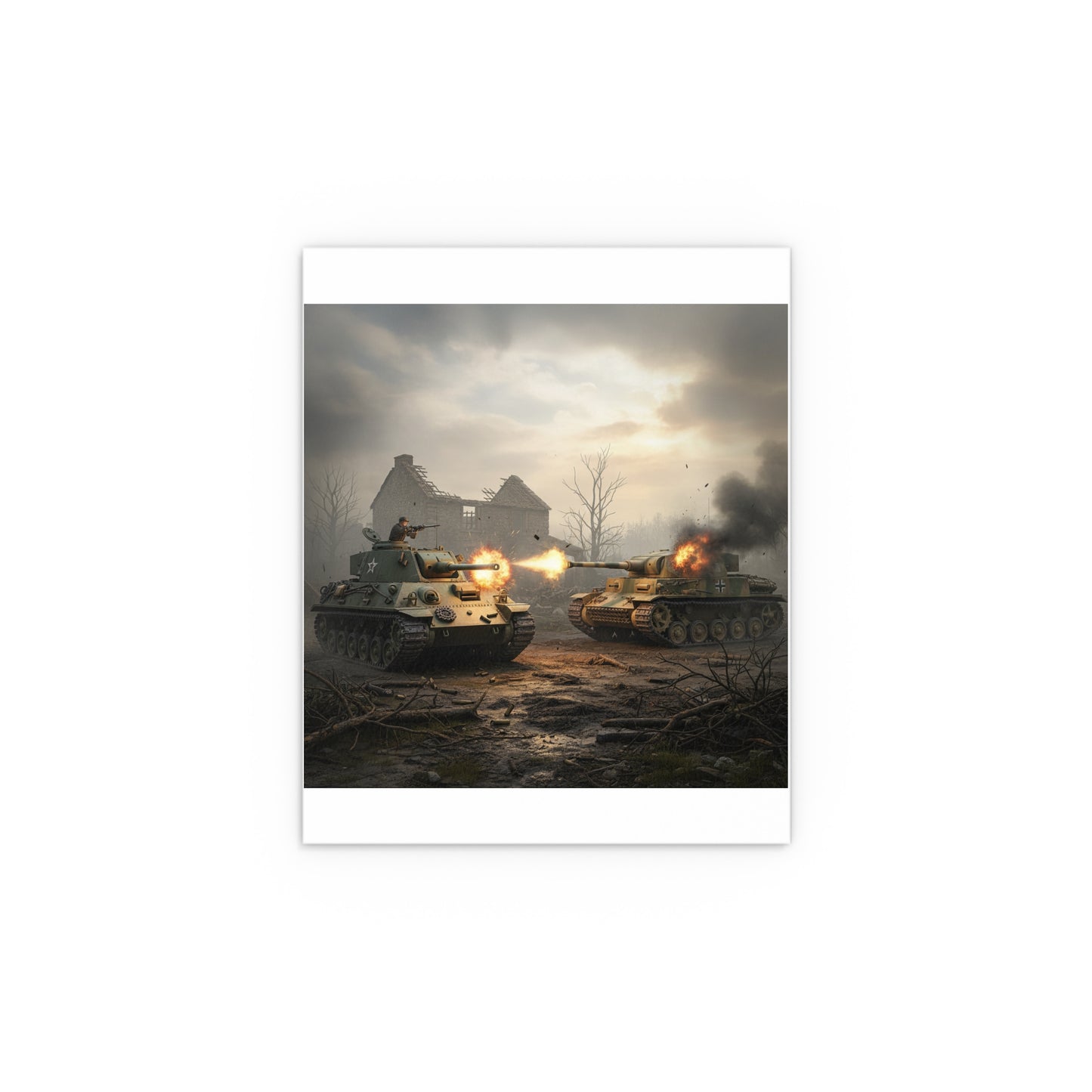 Indoor and Outdoor Silk Posters - M10 Wolverine battles German Panzer Tank WWII