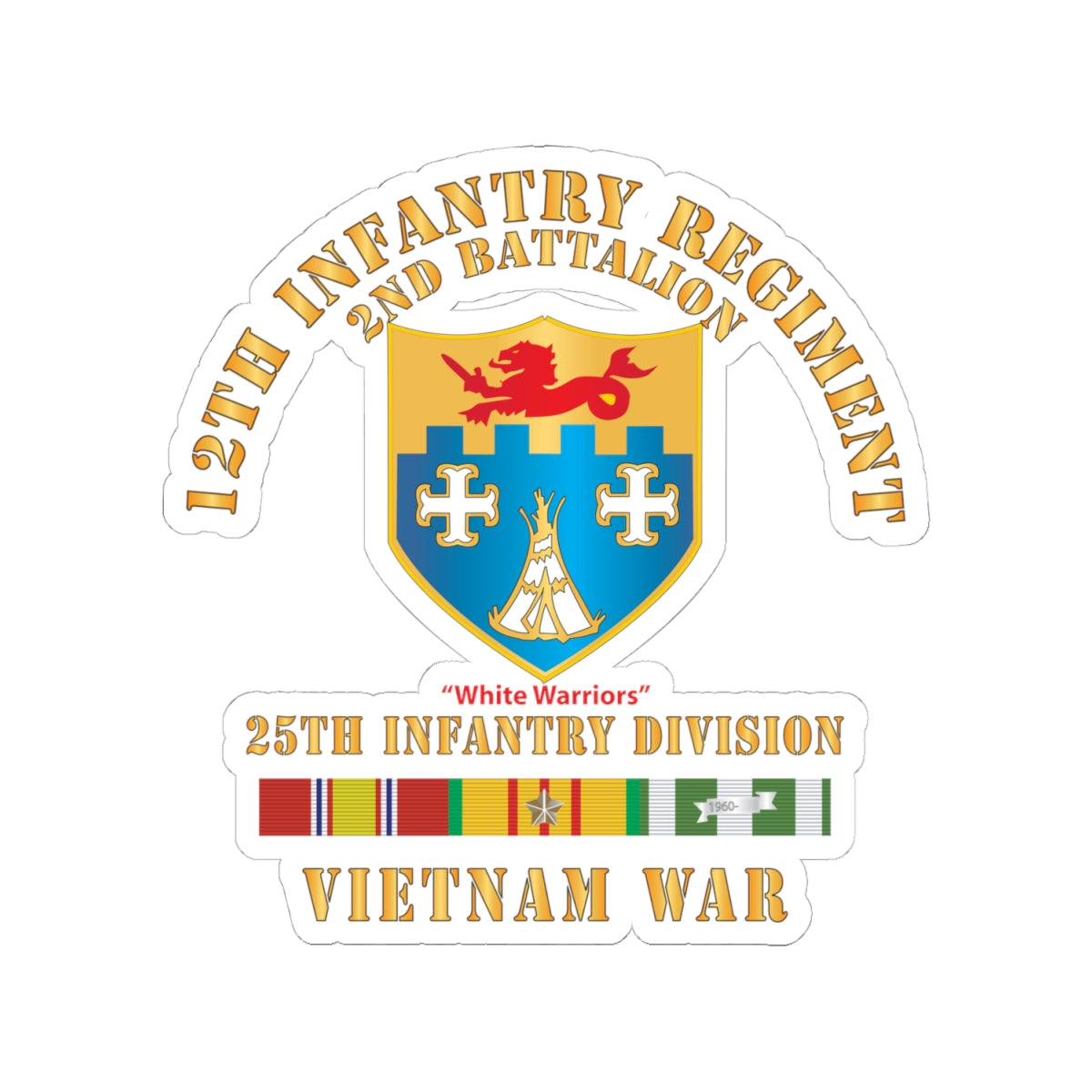 Kiss-Cut Stickers - Army - 2nd Bn 12th Inf w 25th Infantry Division VN Svc Ribbons X 300