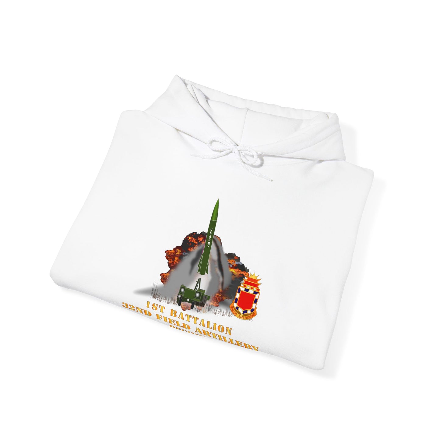 Unisex Heavy Blend™ Hooded Sweatshirt - Army -  1st Bn, 32nd FAR, Proud Americans - MGM 52 - Lance  - Short X 300