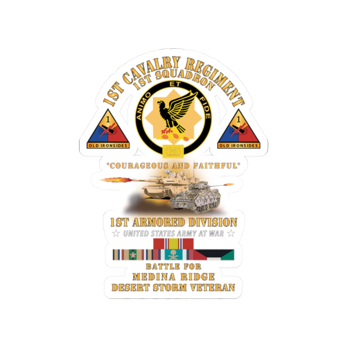 Kiss-Cut Stickers - Army - 1st Squadron 1st Cavalry Regiment - 1st AD - Battle Medina Ridge w M1 - M2 - D