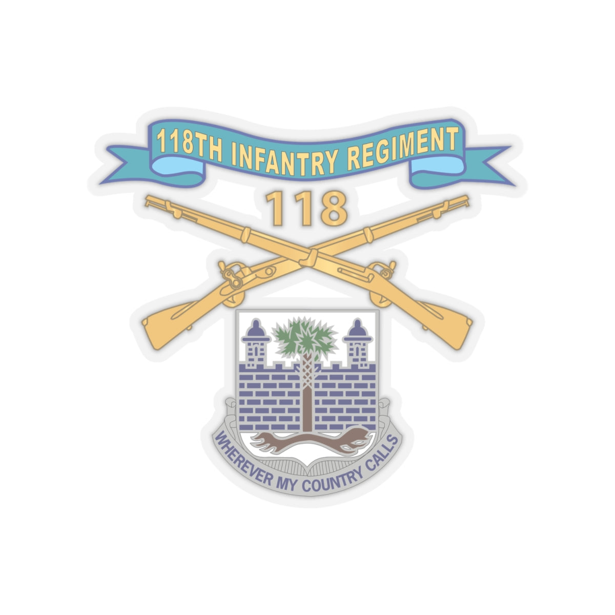 Kiss-Cut Stickers - Army - Army - Army - 118th Infantry Regiment w Ribbon - Br - DUI X 300