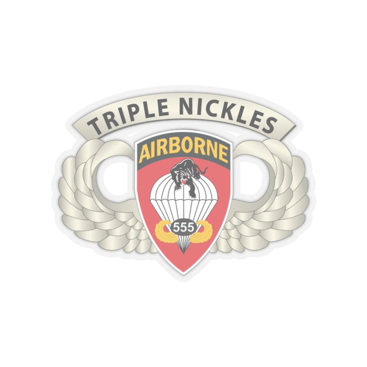 Kiss-Cut Stickers - Army - Airborne Badge - 555th Parachute Infantry Bn - SSI w  Triple Nickles Tab X 300