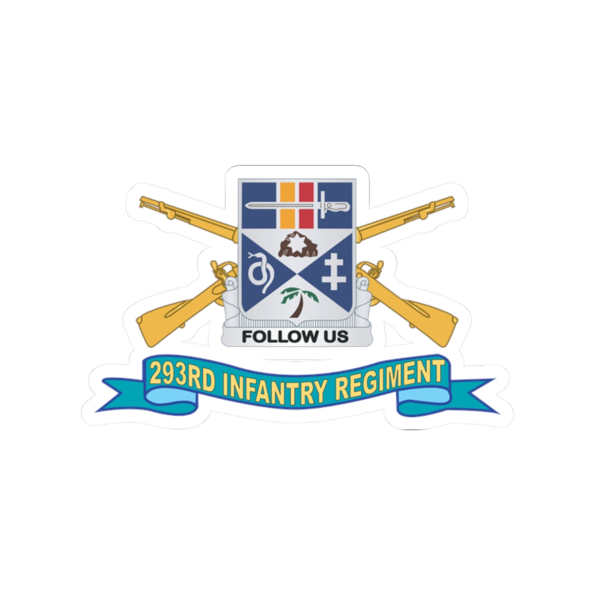 Kiss-Cut Stickers - Army - 293rd Infantry Regiment - DUI w Br - Ribbon