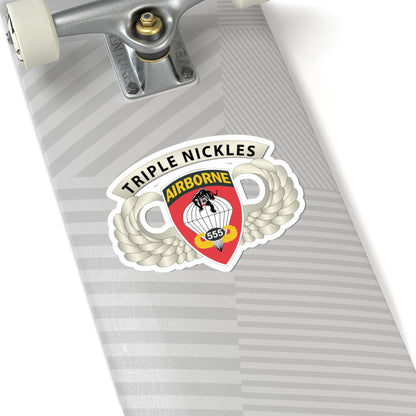 Kiss-Cut Stickers - Army - Airborne Badge - 555th Parachute Infantry Bn - SSI w  Triple Nickles Tab X 300