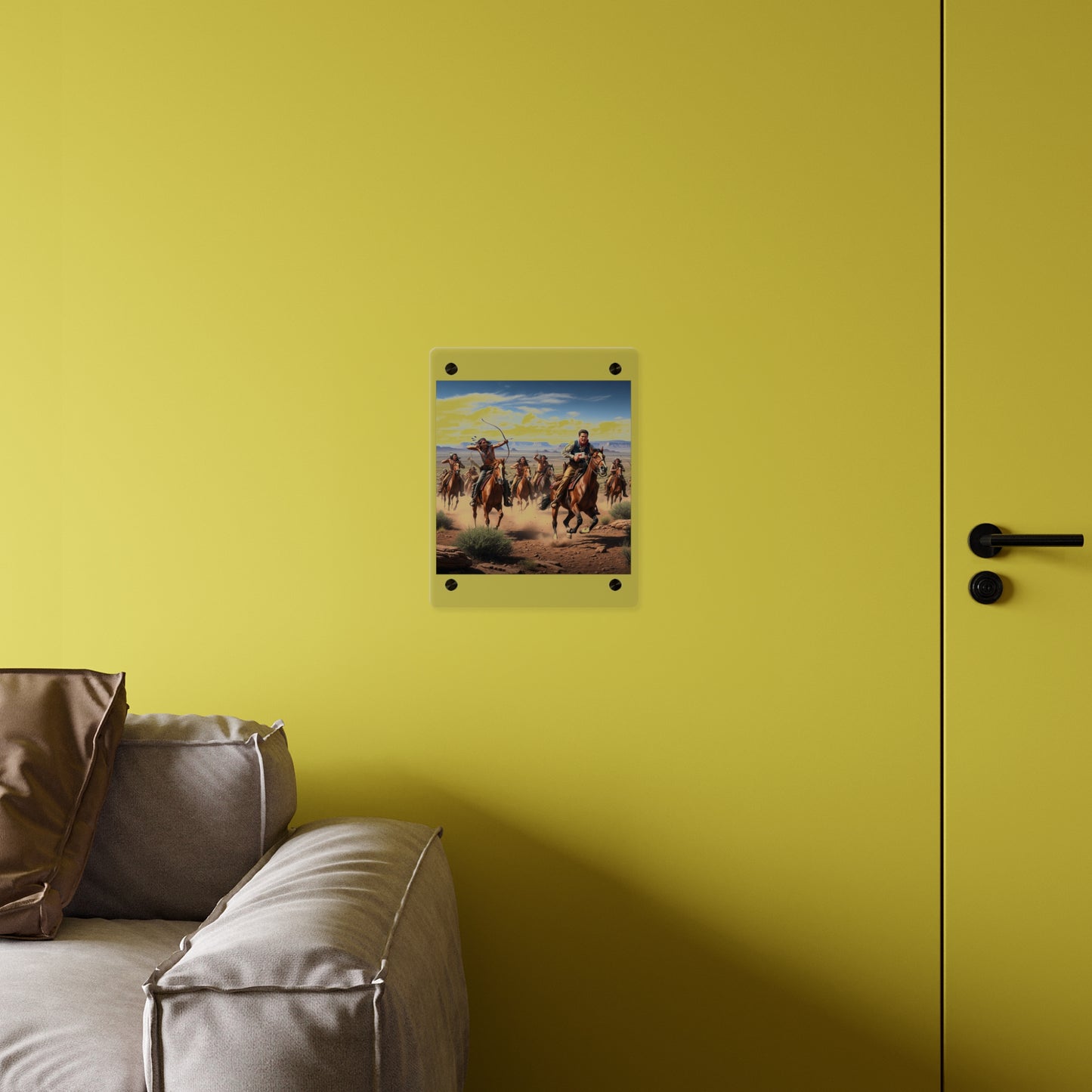 Acrylic Wall Art Panel - Apache Indians attacking a Pony Express Rider