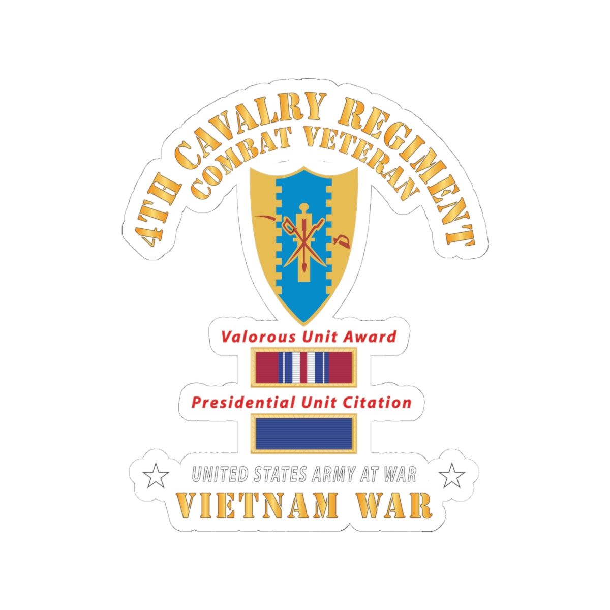 Kiss-Cut Stickers - Army - 4th Cavalry Regiment - Vietnam War w PUC and VUA X 300