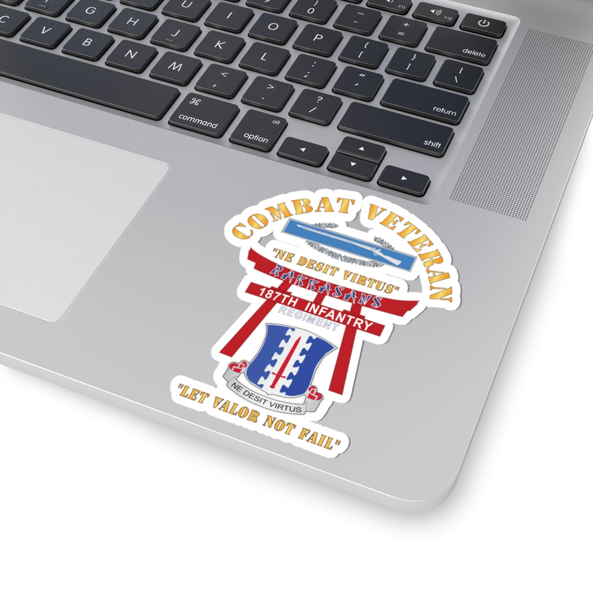 Kiss-Cut Stickers - Army - Combat Veteran - 187th Infantry Regiment - Torii, Rakkasans, Let Valor Not Fail, English, Latin w CIB X 300