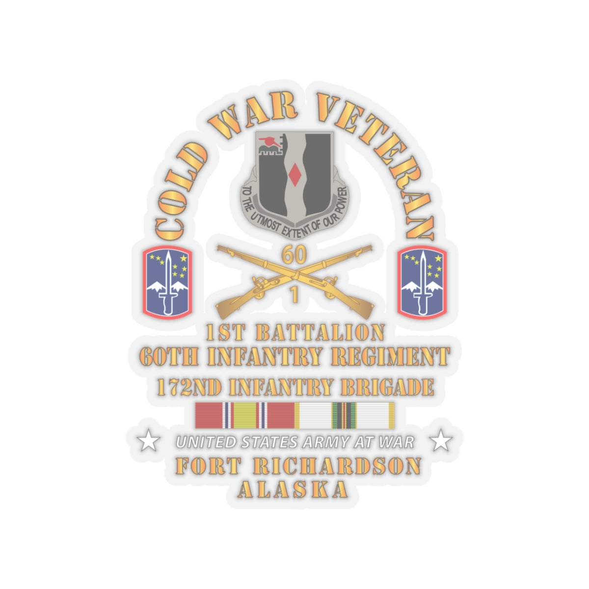 Kiss-Cut Stickers - Army - Cold War Vet - 1st Bn, 60th Inf - 172nd In Bde - Ft Richardson AK w COLD SVC X 300