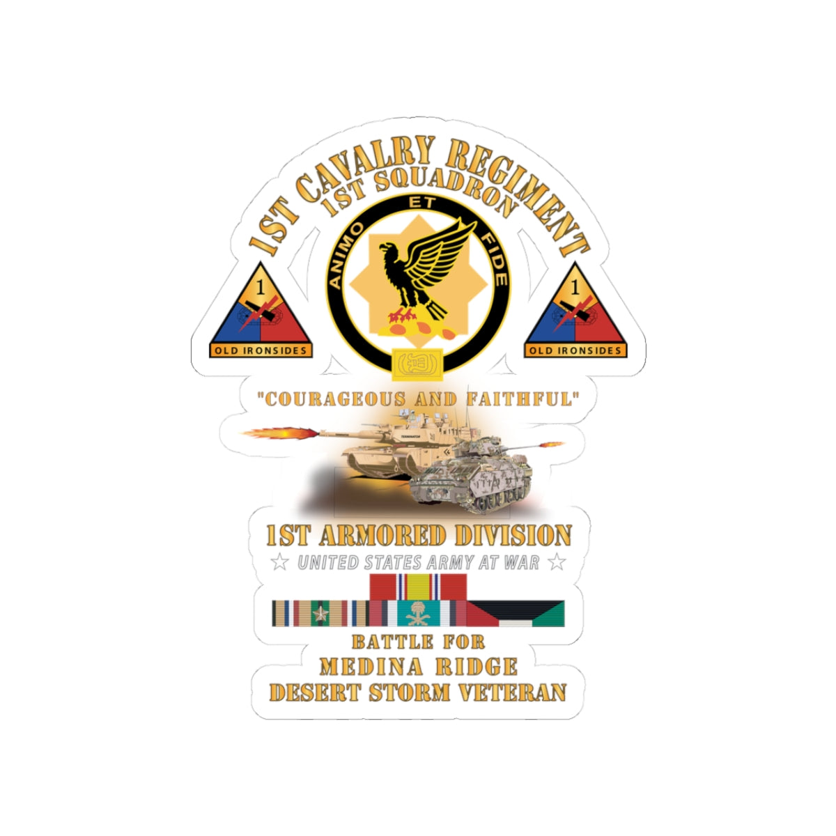 Kiss-Cut Stickers - Army - 1st Squadron 1st Cavalry Regiment - 1st AD - Battle Medina Ridge w M1 - M2 - D