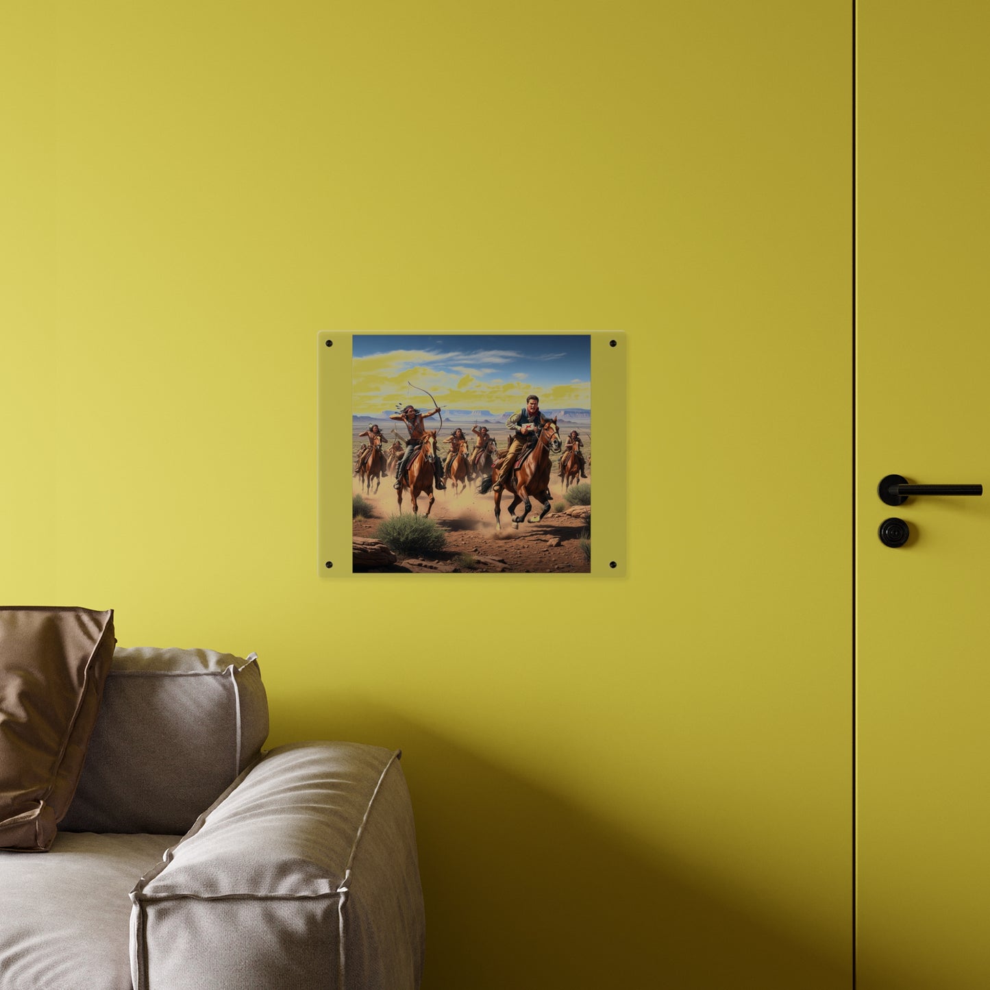 Acrylic Wall Art Panel - Apache Indians attacking a Pony Express Rider