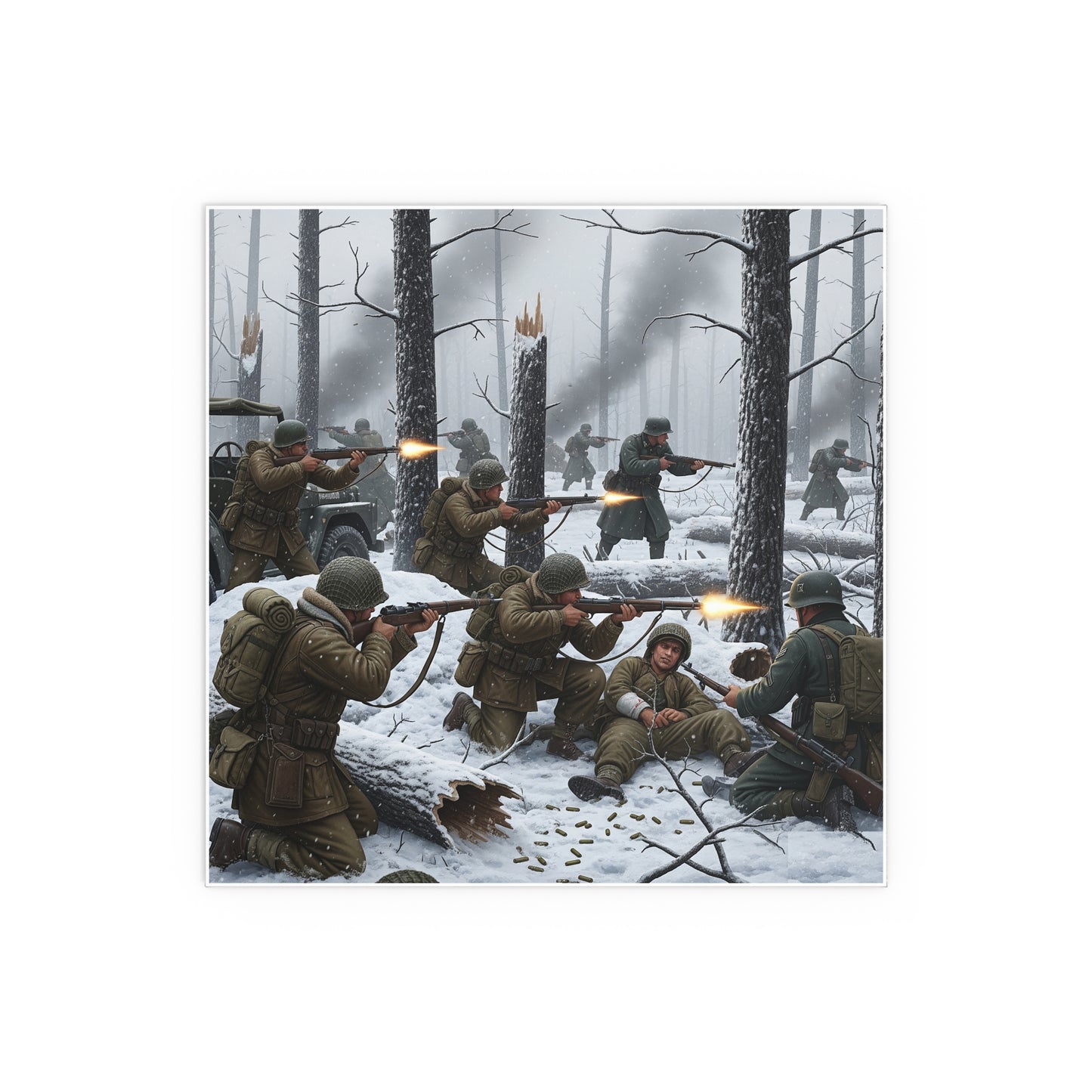 Indoor and Outdoor Silk Posters - 101st Airborne Division fighting the German Army at the Battle of Bastogne